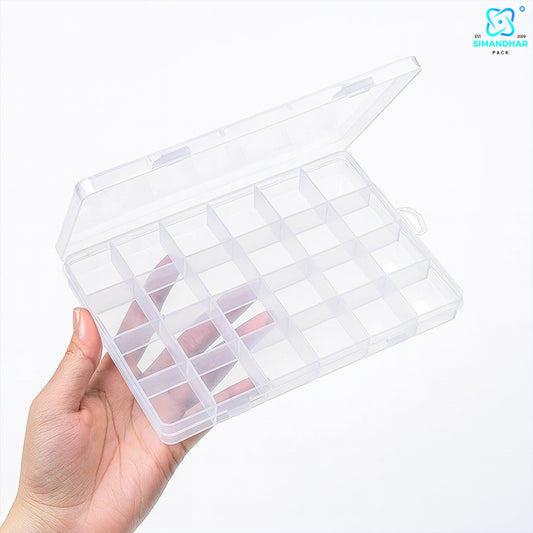 Transparent 24-Slot Jewellery Organizer – Plastic Storage Box for Accessories