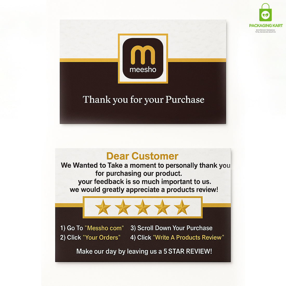 Thank You Card with 5 Star Rating Message for Meesho
