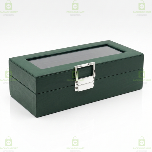 Elegant 6 Slot Watch Display Case in Velvet & PU Leather Design
