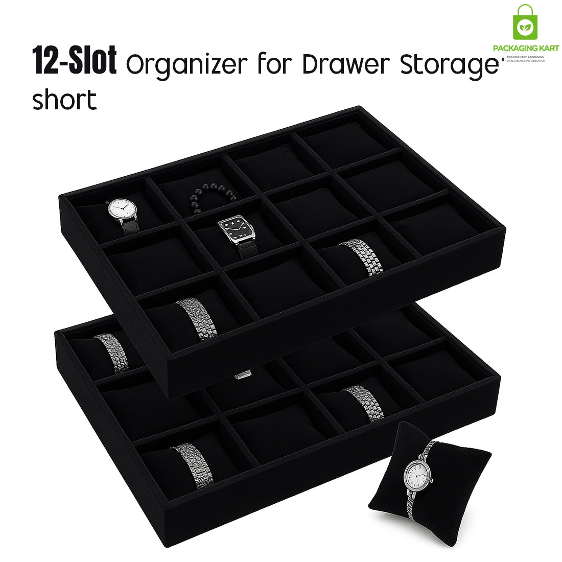 Premium Green Velvet 12 Grid Jewelry Tray,Bracelet Watch Jewelry Display Tray,Showcase Jewelry Organizer