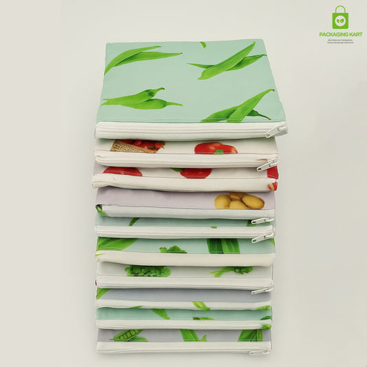 100% Cotton Set of 10 Fridge Drawstring Bags | Eco-Friendly Natural Vegetables Storage Mesh Net for Fridge | Multi-Purpose Cotton Mesh Bag