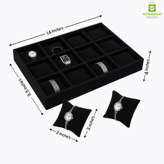 Premium Green Velvet 12 Grid Jewelry Tray,Bracelet Watch Jewelry Display Tray,Showcase Jewelry Organizer