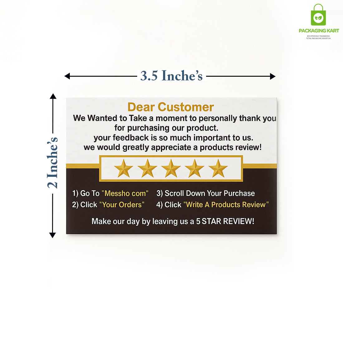 Thank You Card with 5 Star Rating Message for Meesho