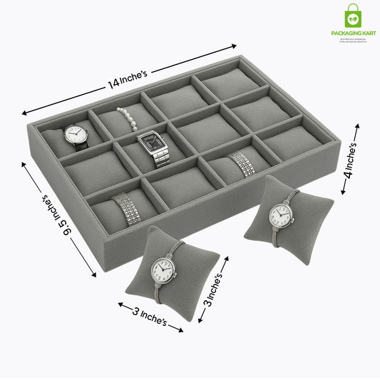 Premium Green Velvet 12 Grid Jewelry Tray,Bracelet Watch Jewelry Display Tray,Showcase Jewelry Organizer