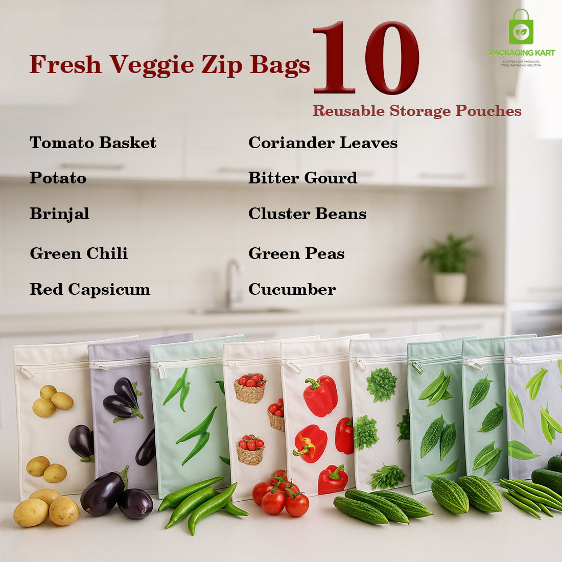 100% Cotton Set of 10 Fridge Drawstring Bags | Eco-Friendly Natural Vegetables Storage Mesh Net for Fridge | Multi-Purpose Cotton Mesh Bag
