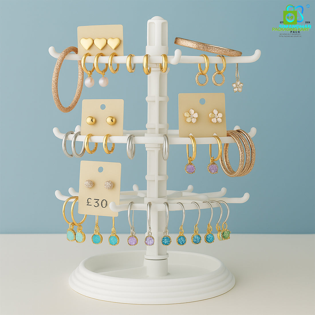 Rotating Earring Display Stand – 360 Degree Jewelry Organizer Rack