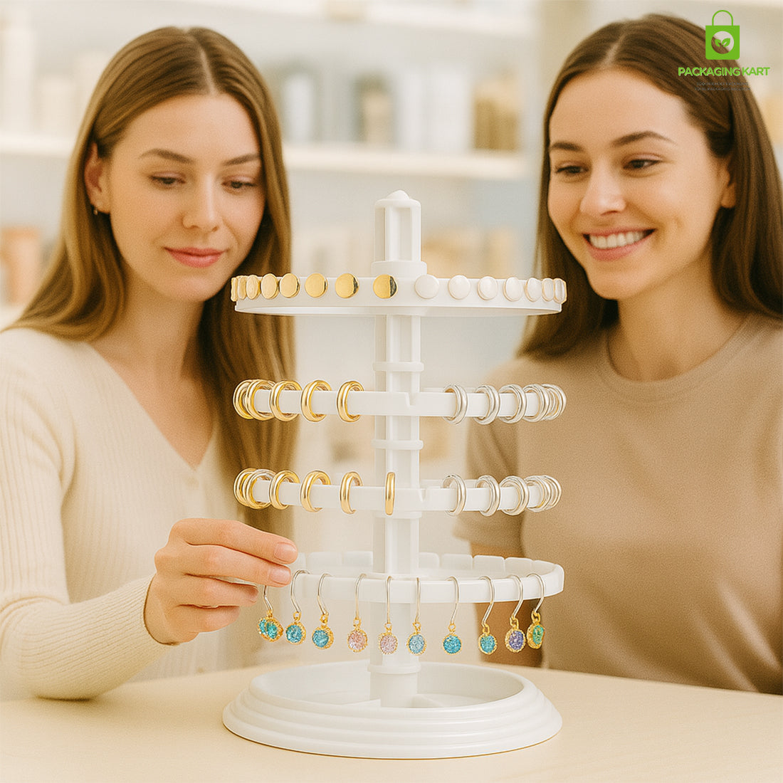 360° Rotating Earrings Stand – Jewelry Display Holder for Studs & Danglers