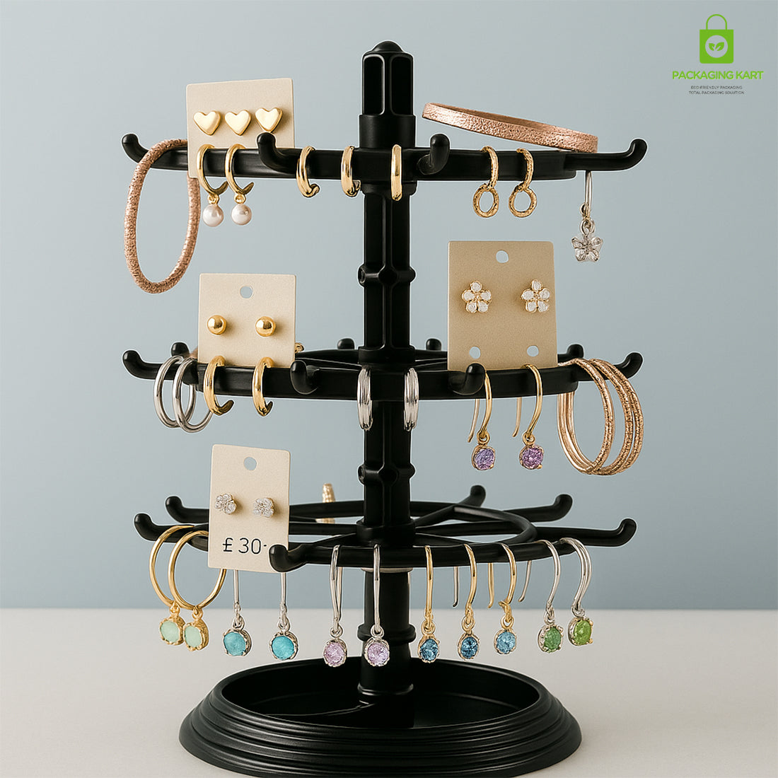 Rotating Earring Display Stand – 360 Degree Jewelry Organizer Rack