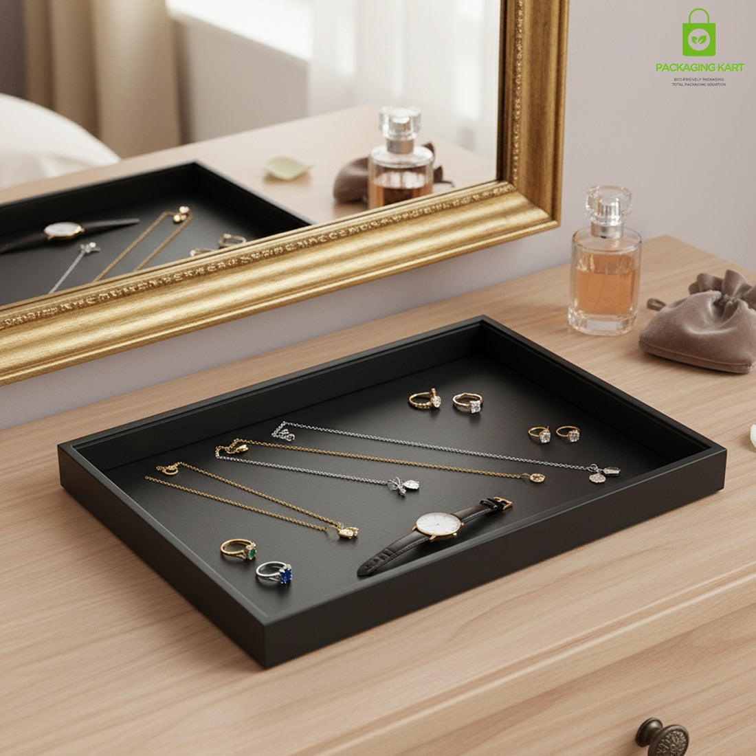 Premium Black Velvet Necklace Chain Tray for Jewelry Storage