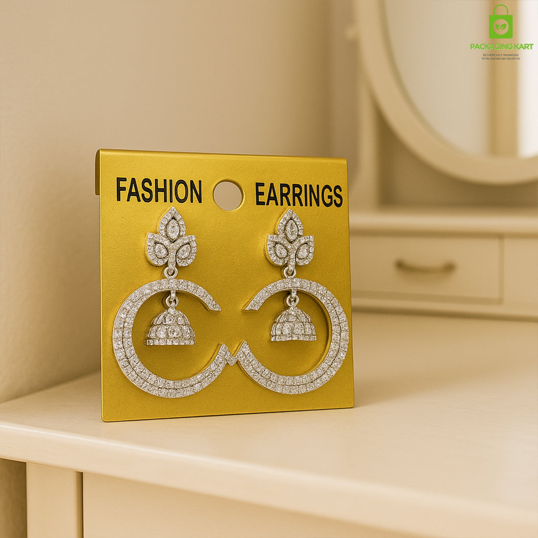 Golden Earrings Display Card – Elegant Jewelry Holder for Studs & Danglers