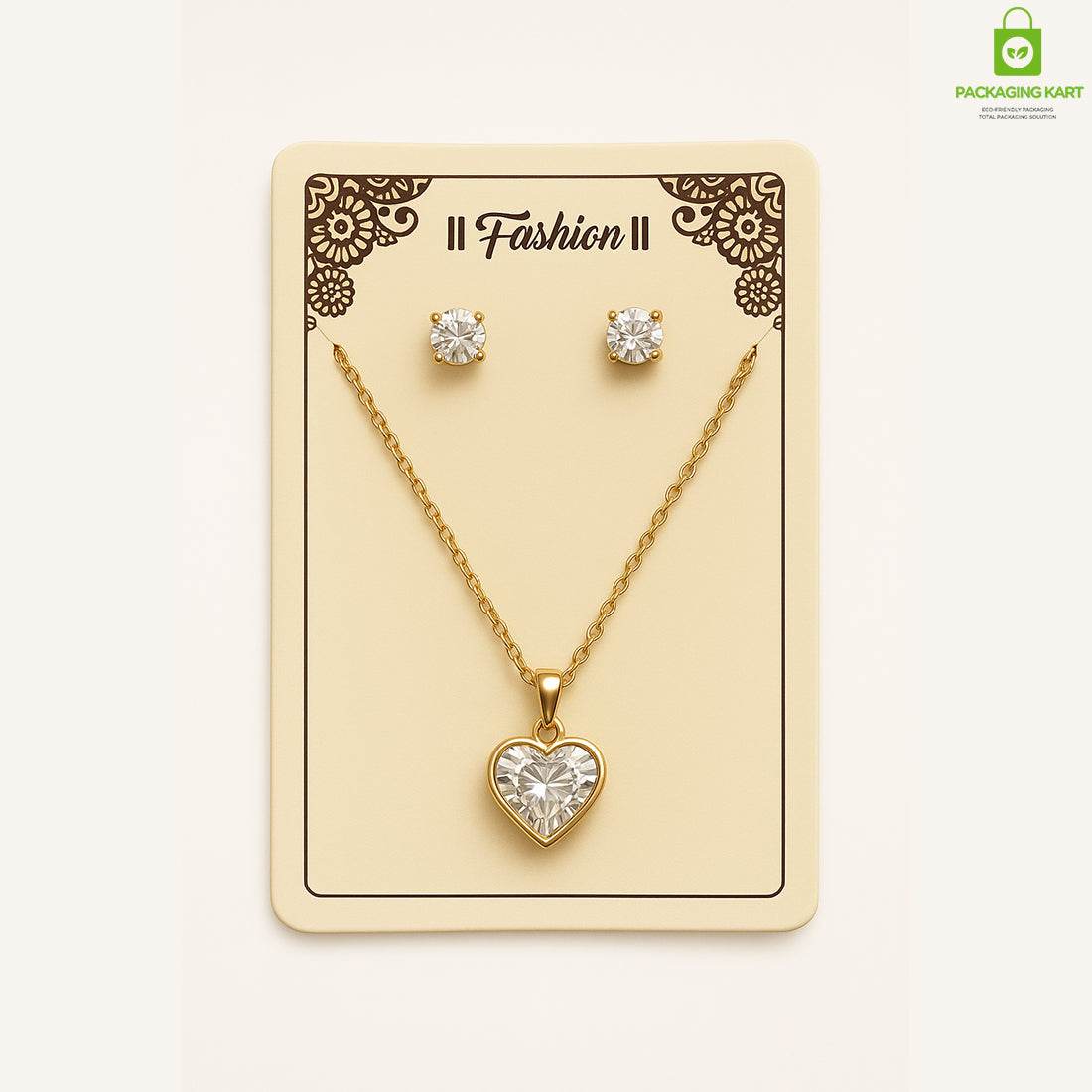 Elegant Cream Fashion Jewellery Set Card ā Necklace & Earrings Holder