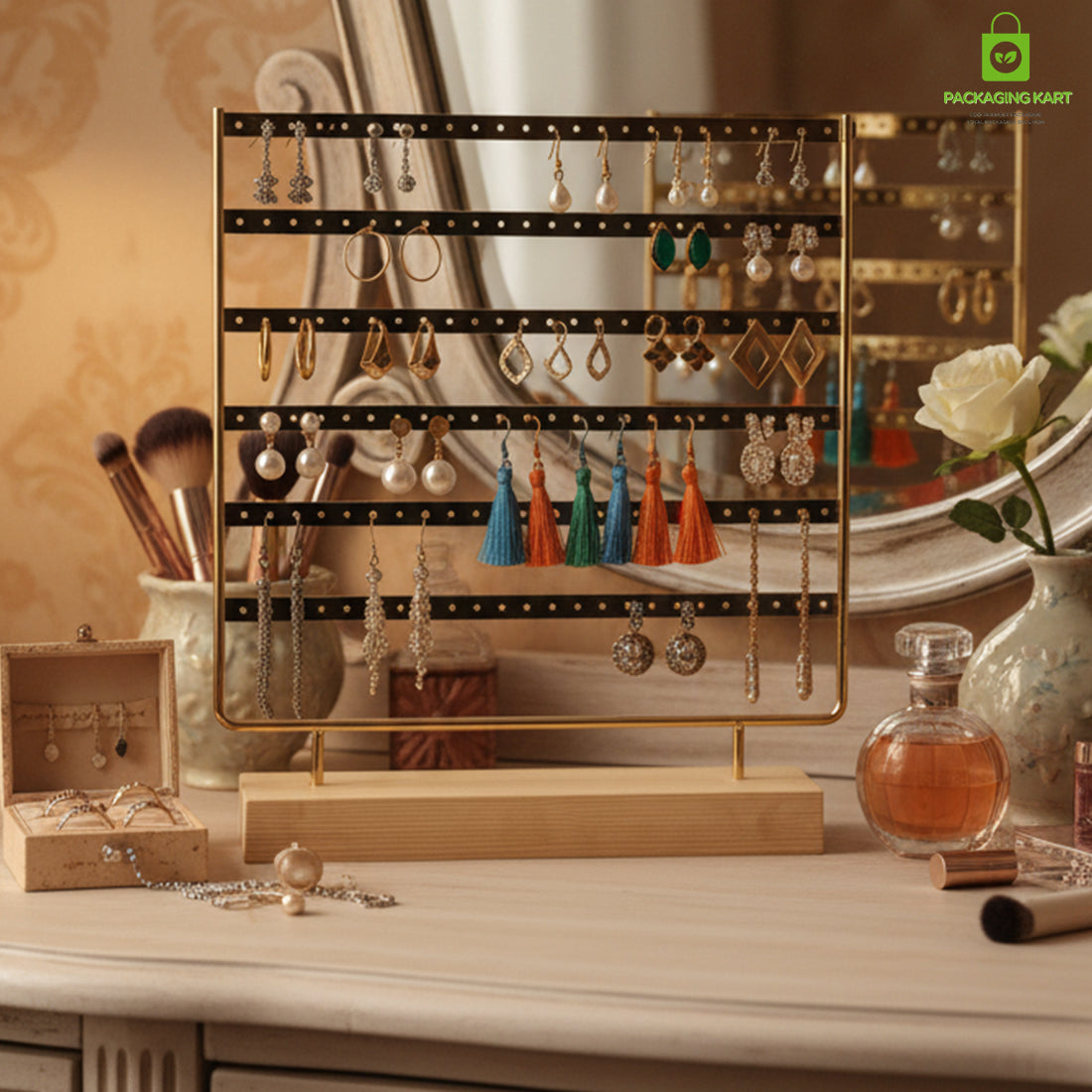 Elegant Cream Earrings Display Tray for Jewellery