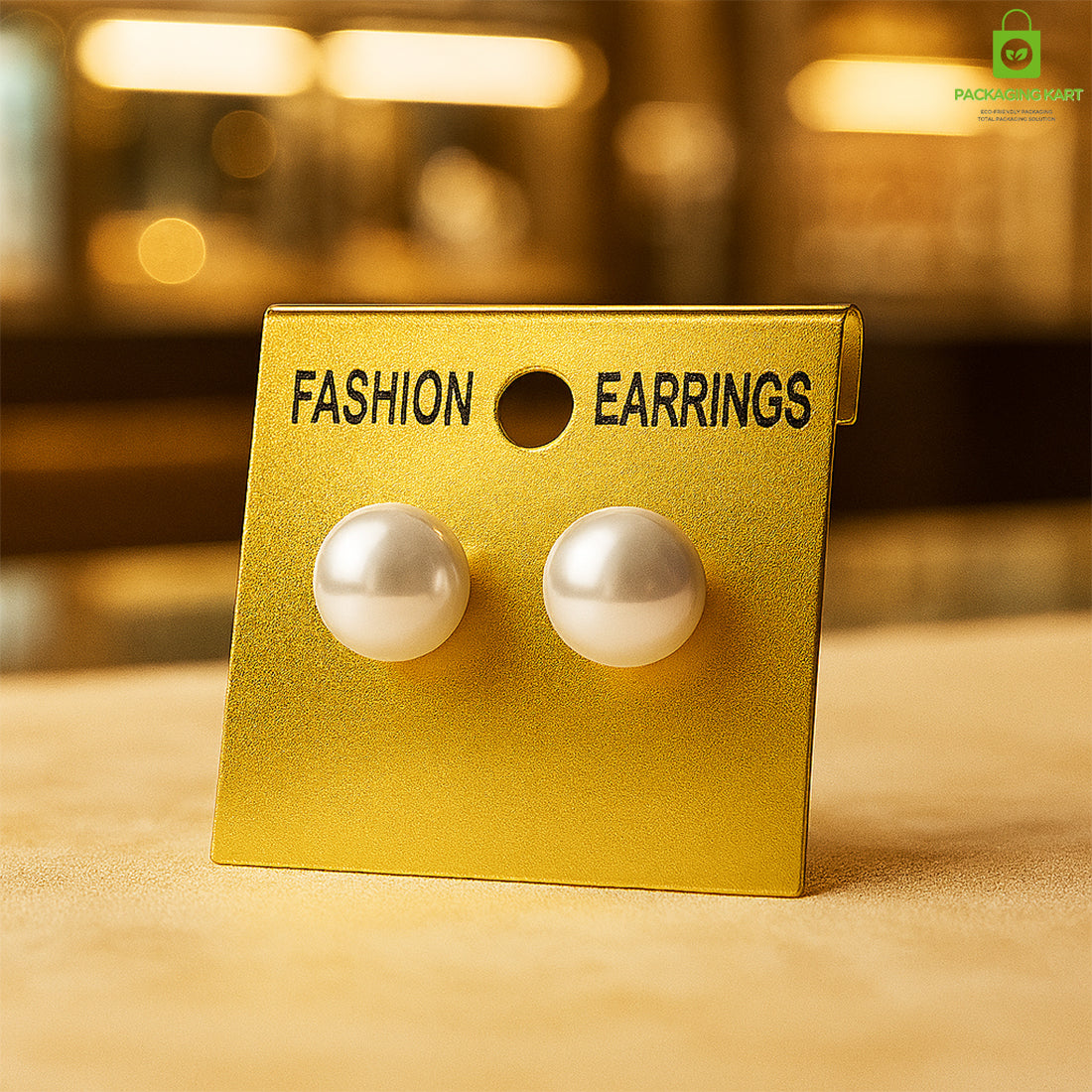 Golden Earrings Display Card – Elegant Jewelry Holder for Studs & Danglers