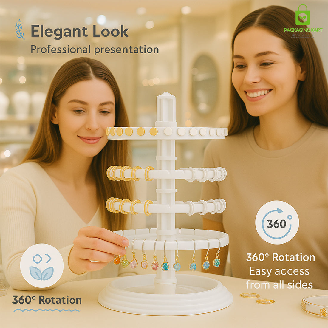 360° Rotating Earrings Stand – Jewelry Display Holder for Studs & Danglers