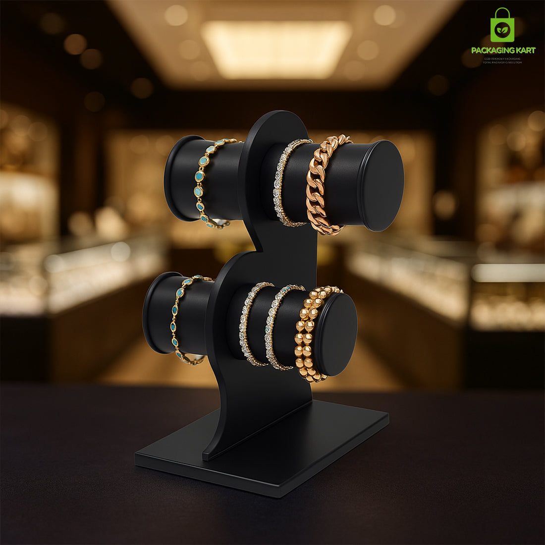 Black Plastic 2 Step Jewelry Bangle Display Stand Holder For Jewelry Storage And Jewelry Shop