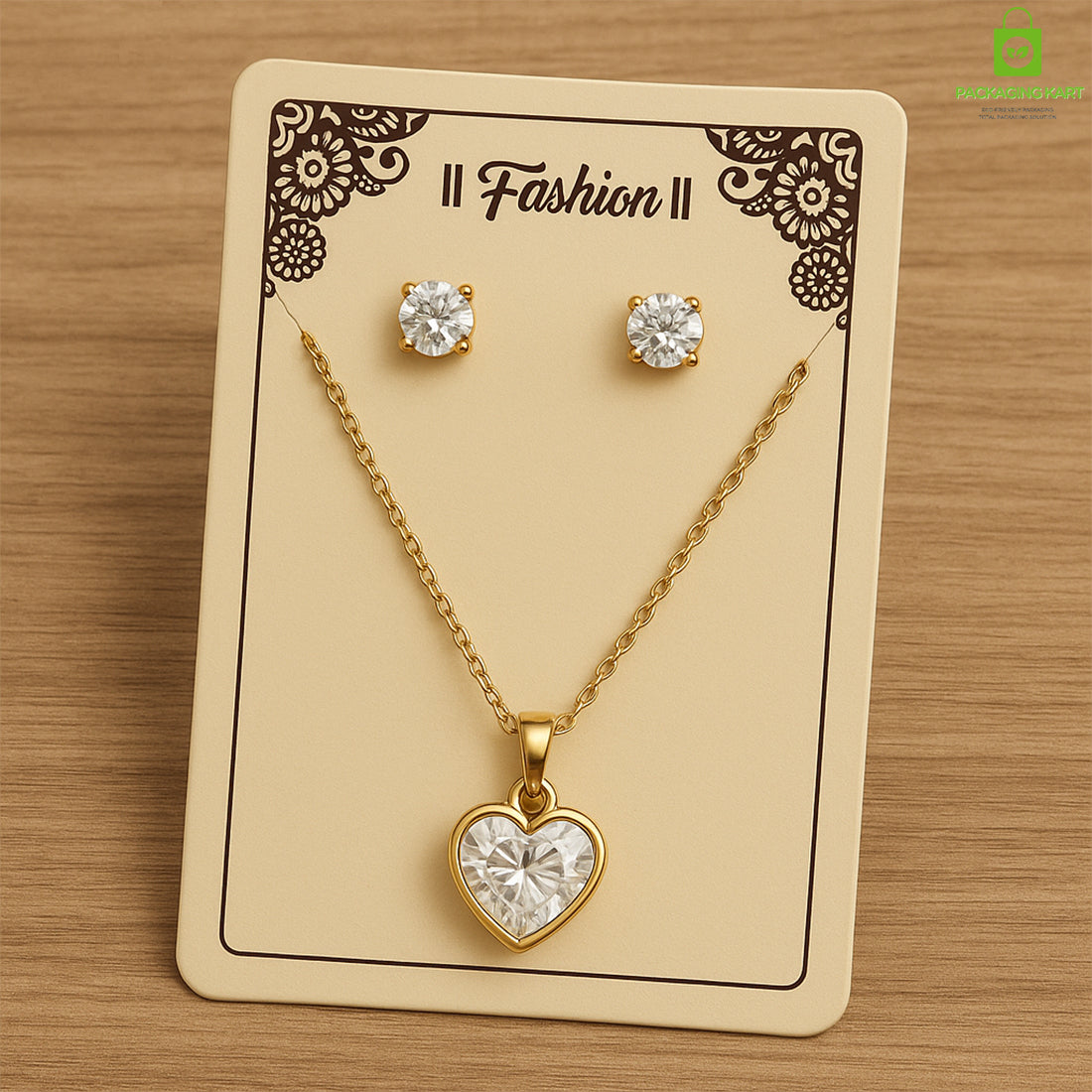 Elegant Cream Fashion Jewellery Set Card ā Necklace & Earrings Holder
