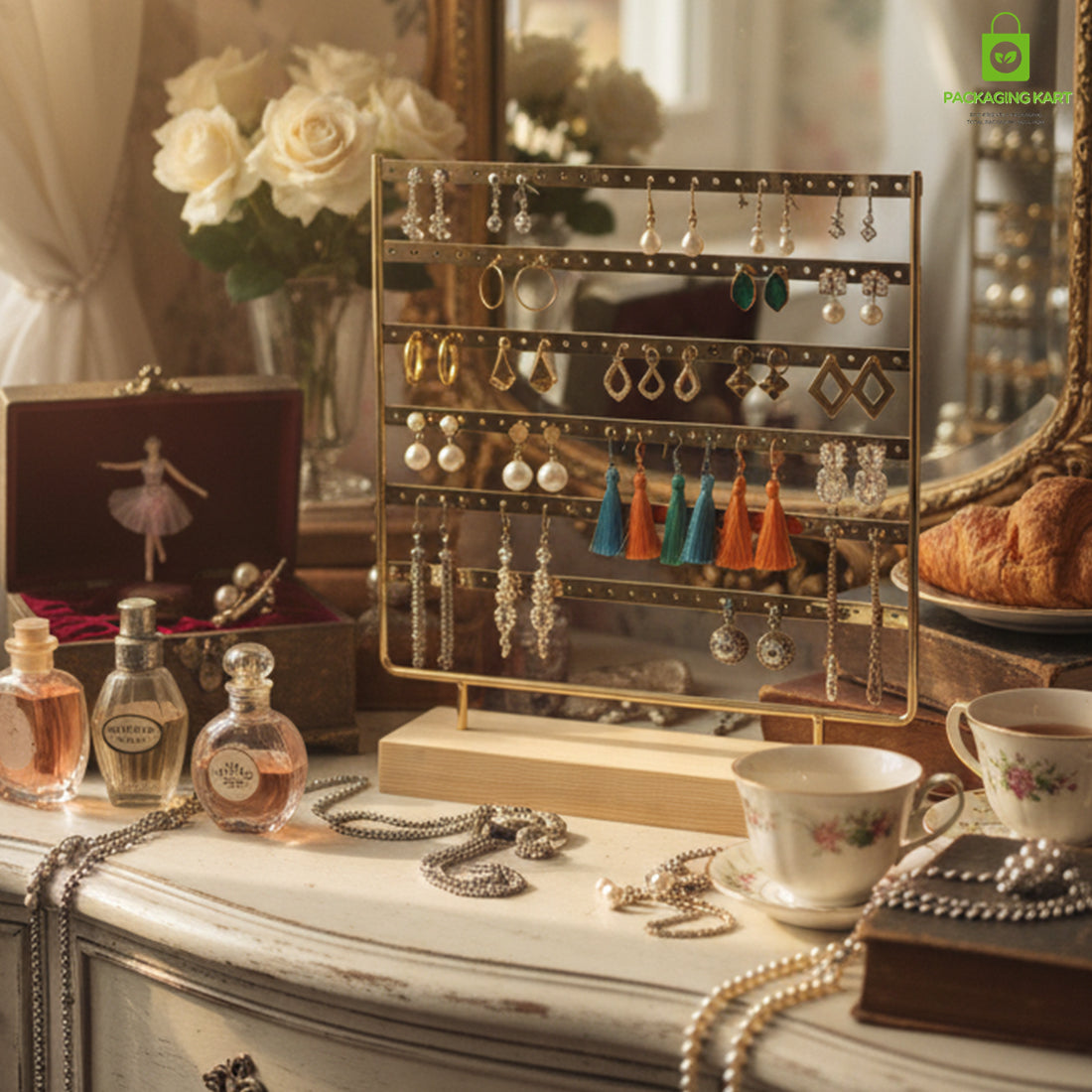 Elegant Cream Earrings Display Tray for Jewellery