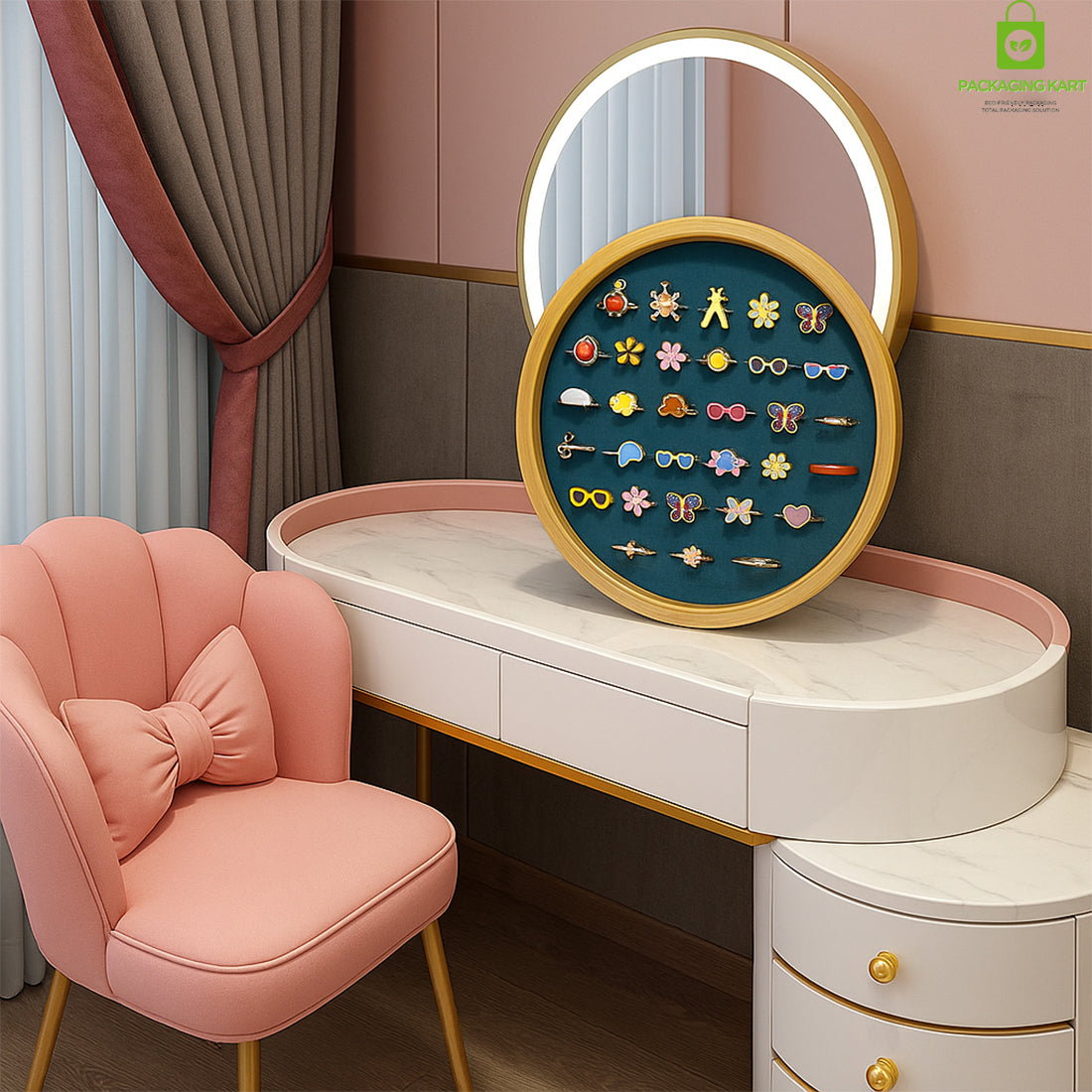 Green Round Ring Display Tray – Elegant Jewellery Organizer
