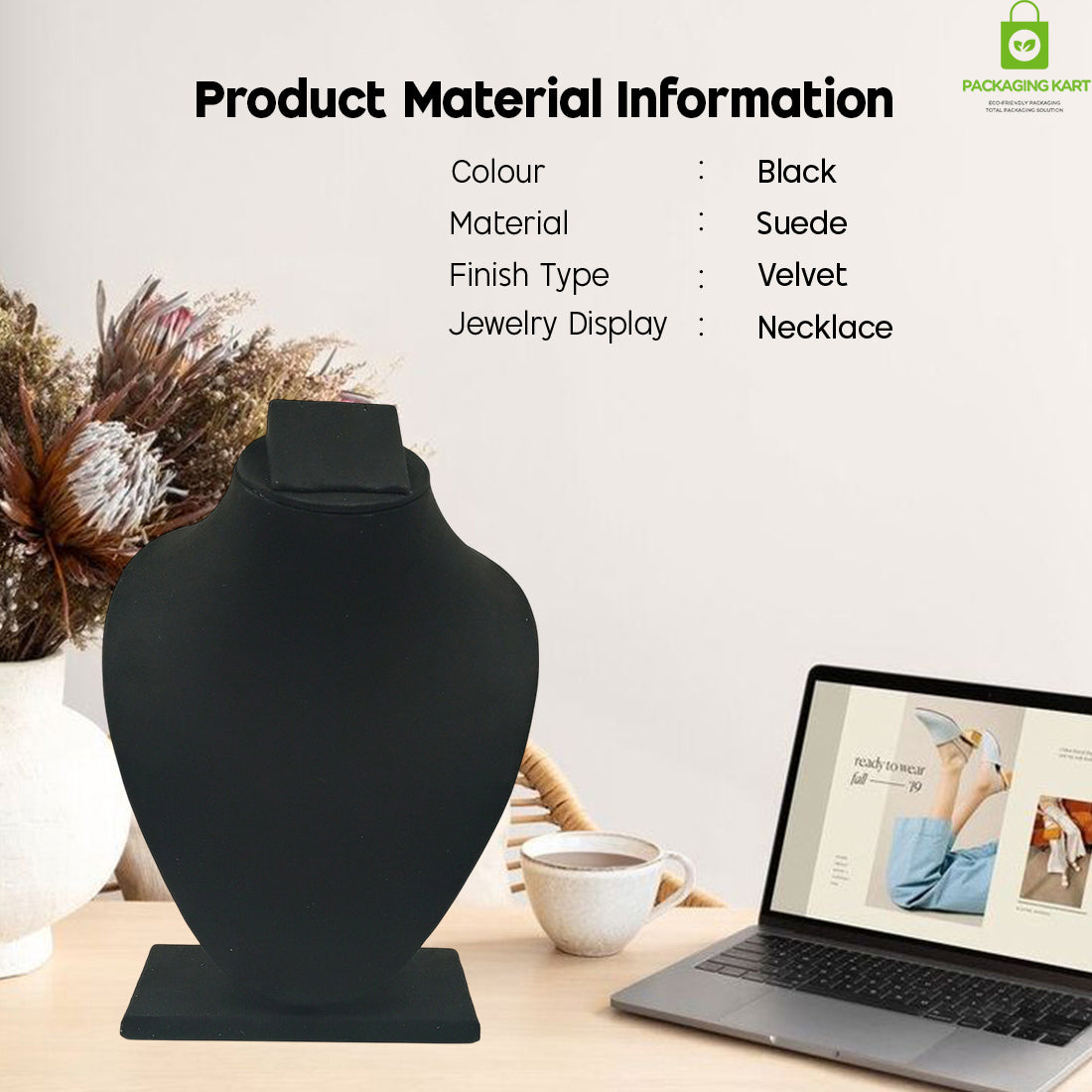Black Velvet Jewellery Display Bust – Necklace & Pendant Stand