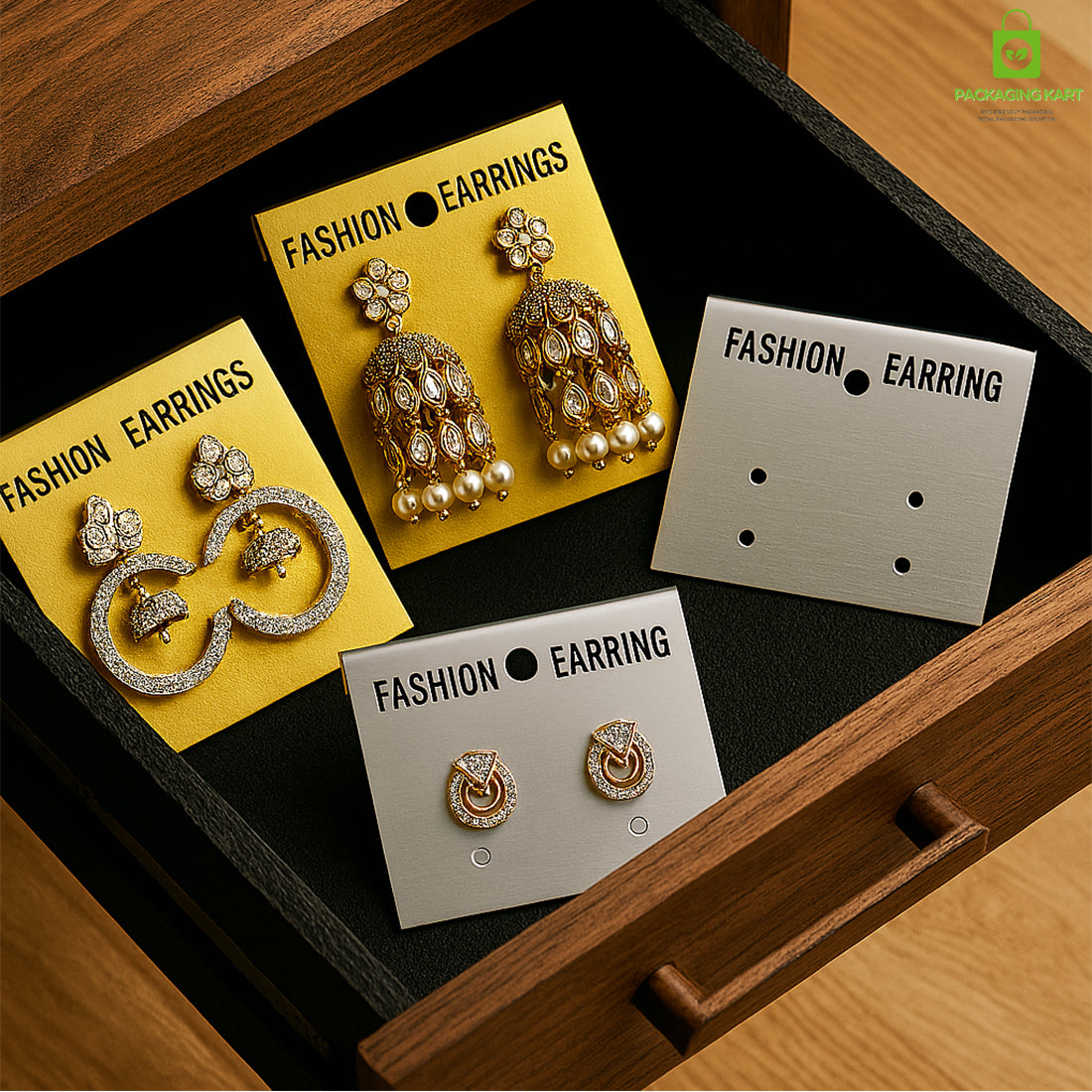 Earring Display Cards Silver Finish – Ideal for Studs, Hoops & Dangling Earrings