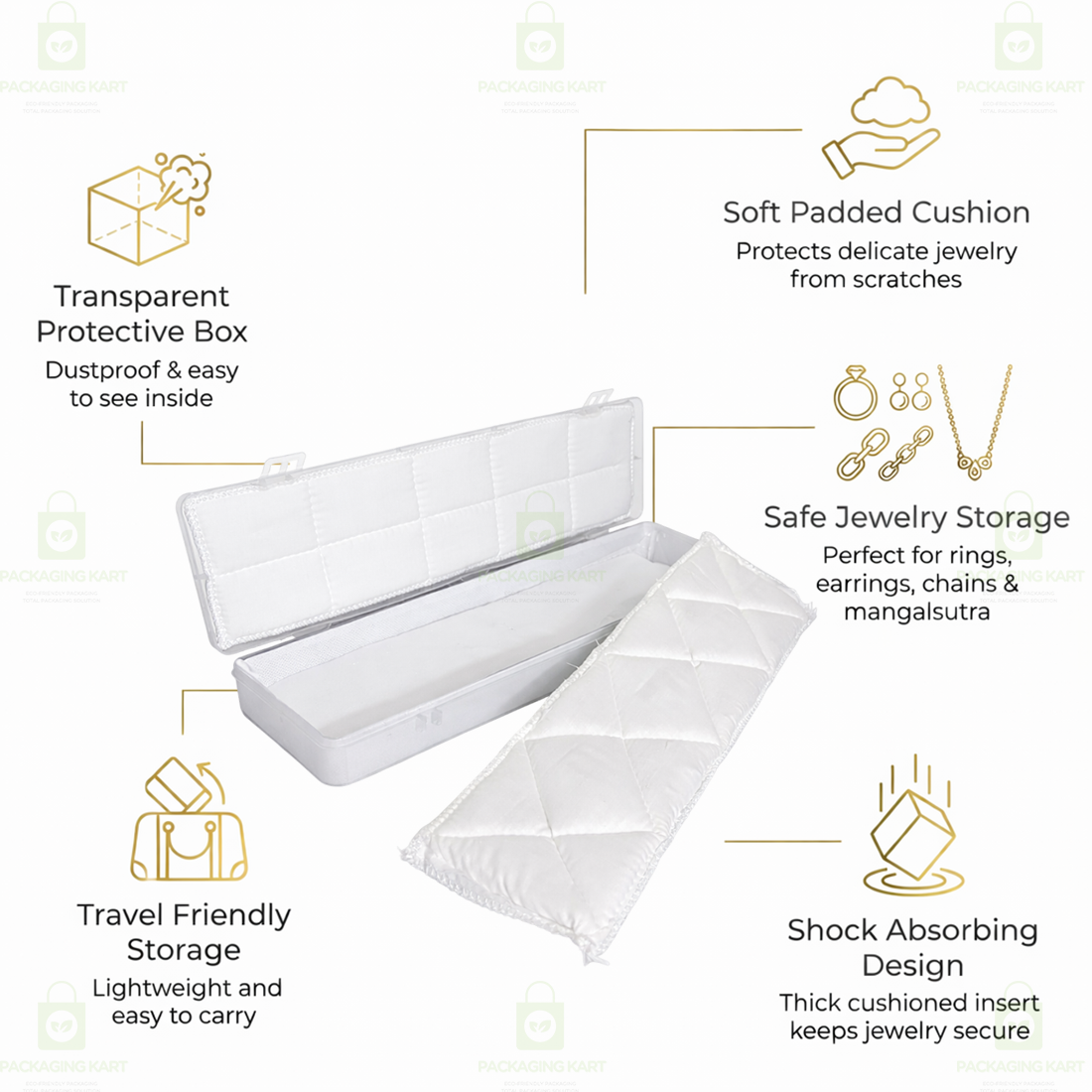 Jewellery Storage Plastic Box with White Cotton Cushion Padding – Anti-Oxidation Organizer Case
