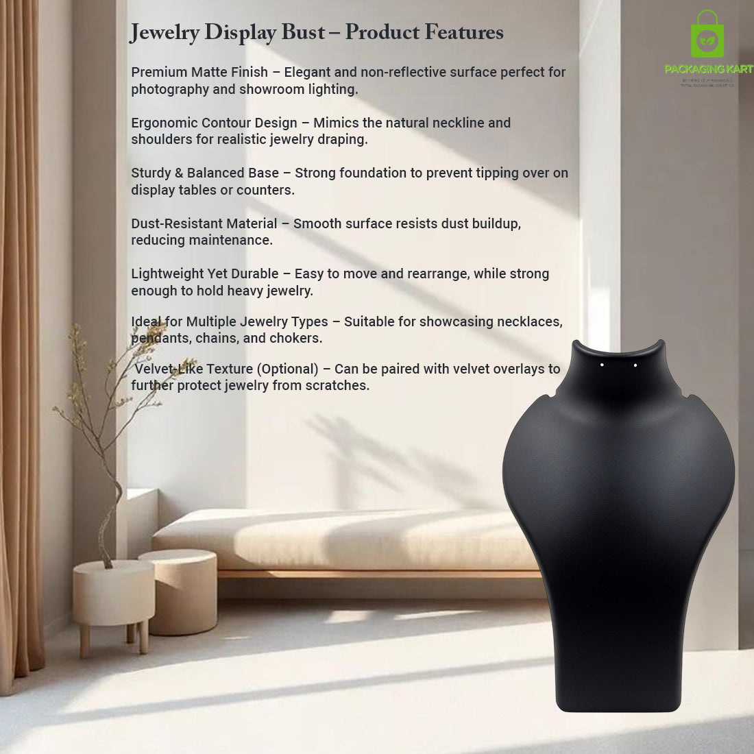 Black Plastic Fibre Jewellery Display Statue – Elegant Neck Stand