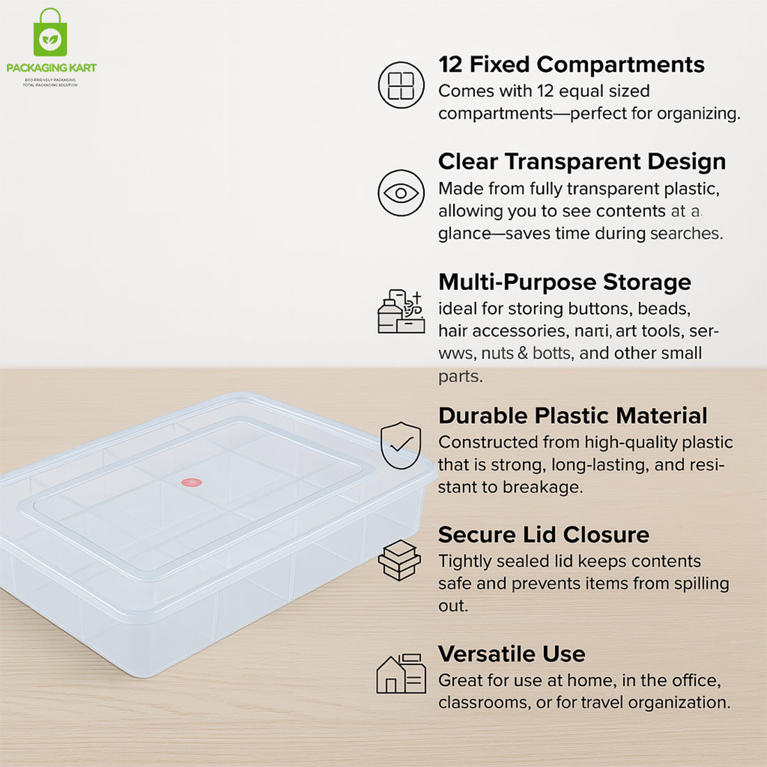 12 Partition Plastic Jewellery Organizer – Clear Storage Box for Accessories
