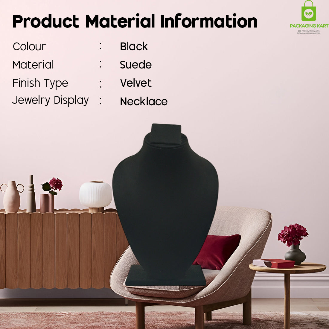 Black Velvet Jewellery Display Bust – Necklace & Pendant Stand