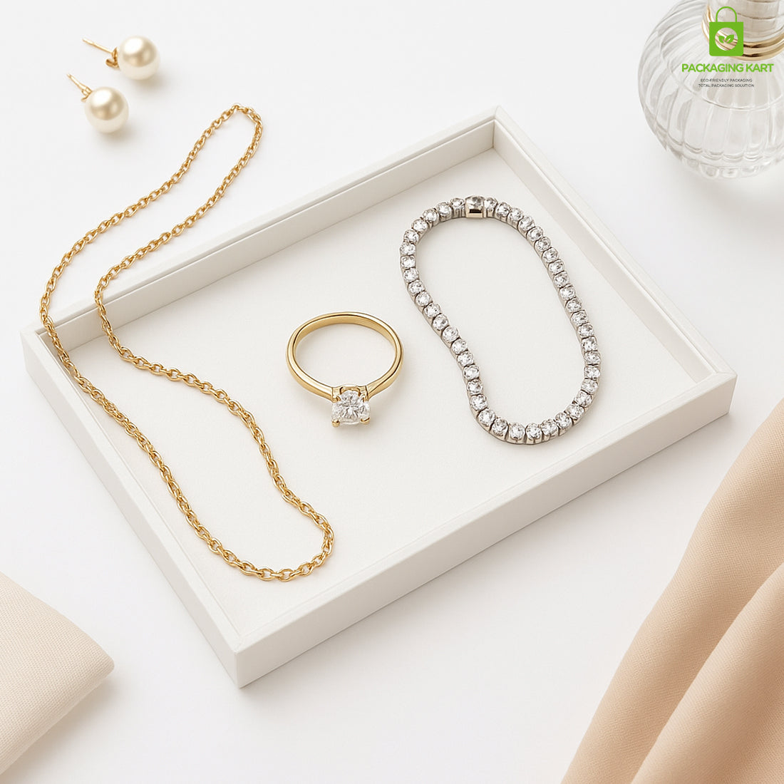 White Colour Fancy Jewellery Tray for Rings, Earrings & Chains