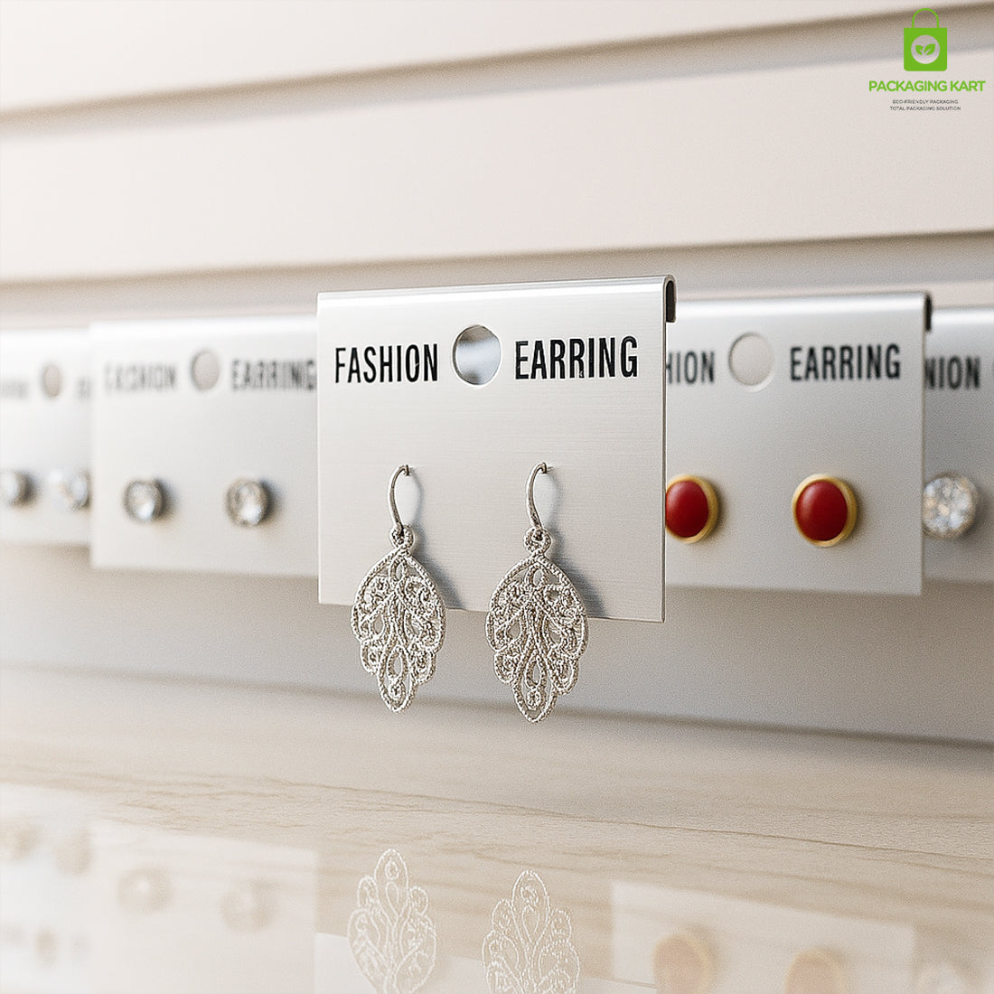Earring Display Cards Silver Finish – Ideal for Studs, Hoops & Dangling Earrings