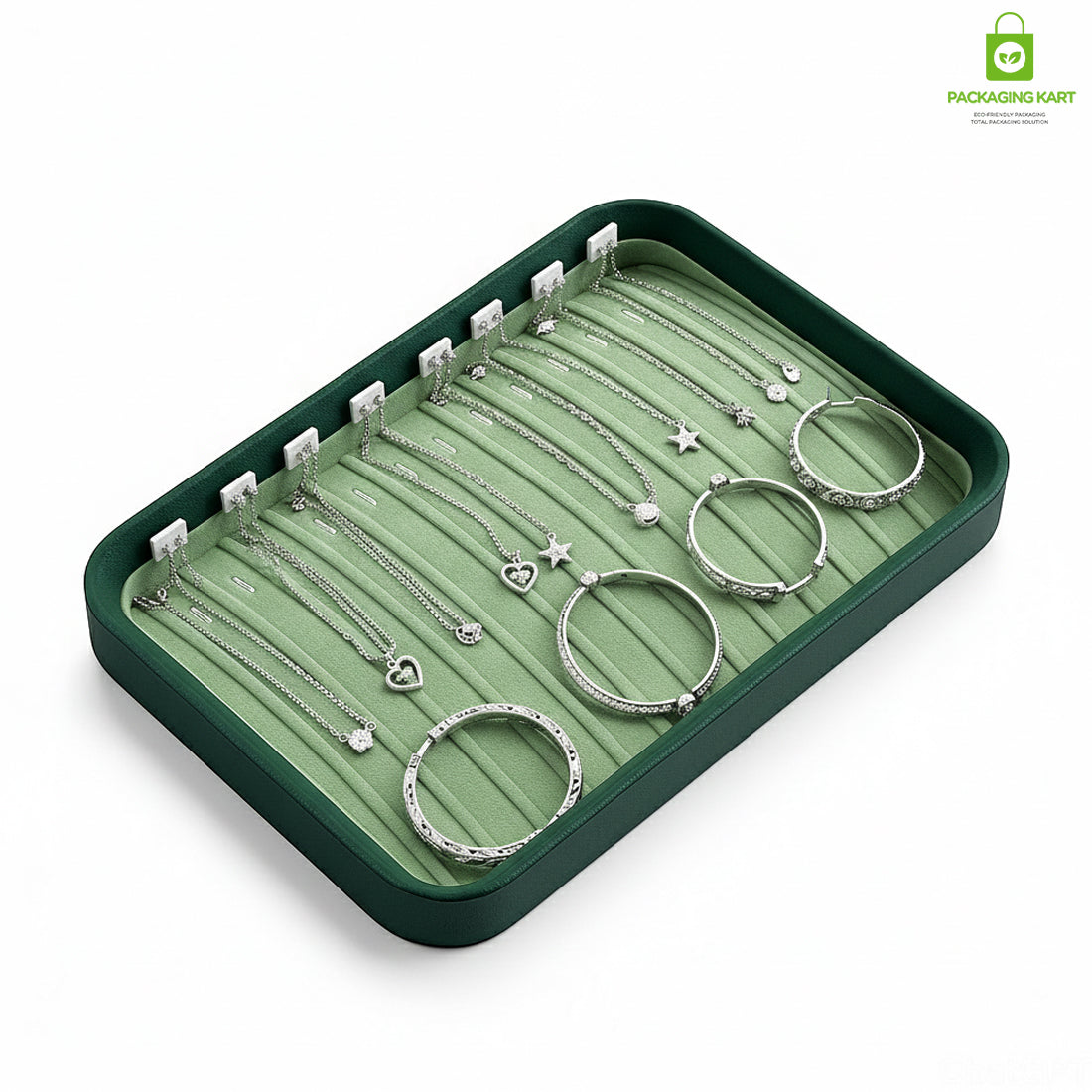 Premium Green Velvet Necklace Chain Tray for Jewelry Display & Storage