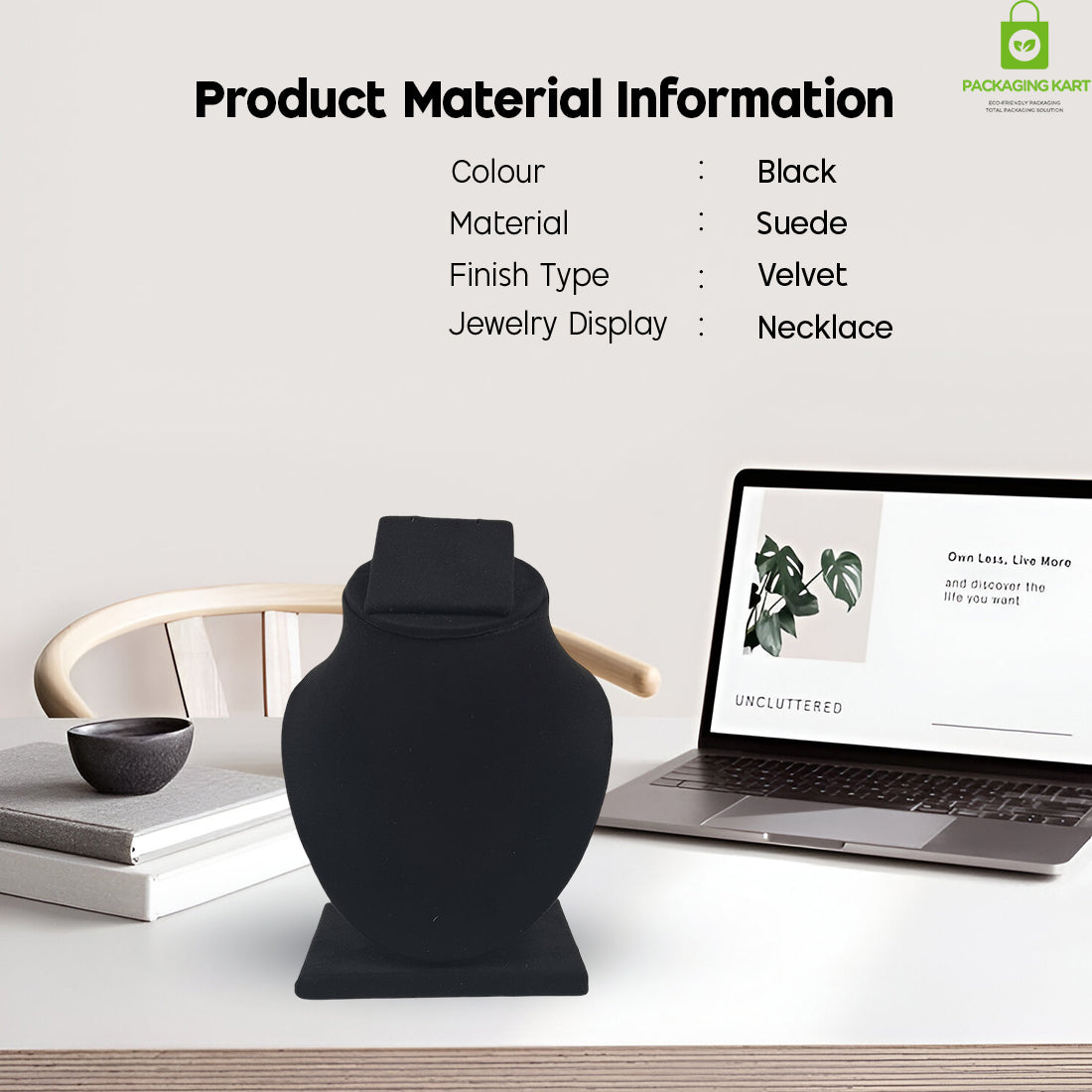 Black Velvet Jewellery Display Bust – Necklace & Pendant Stand
