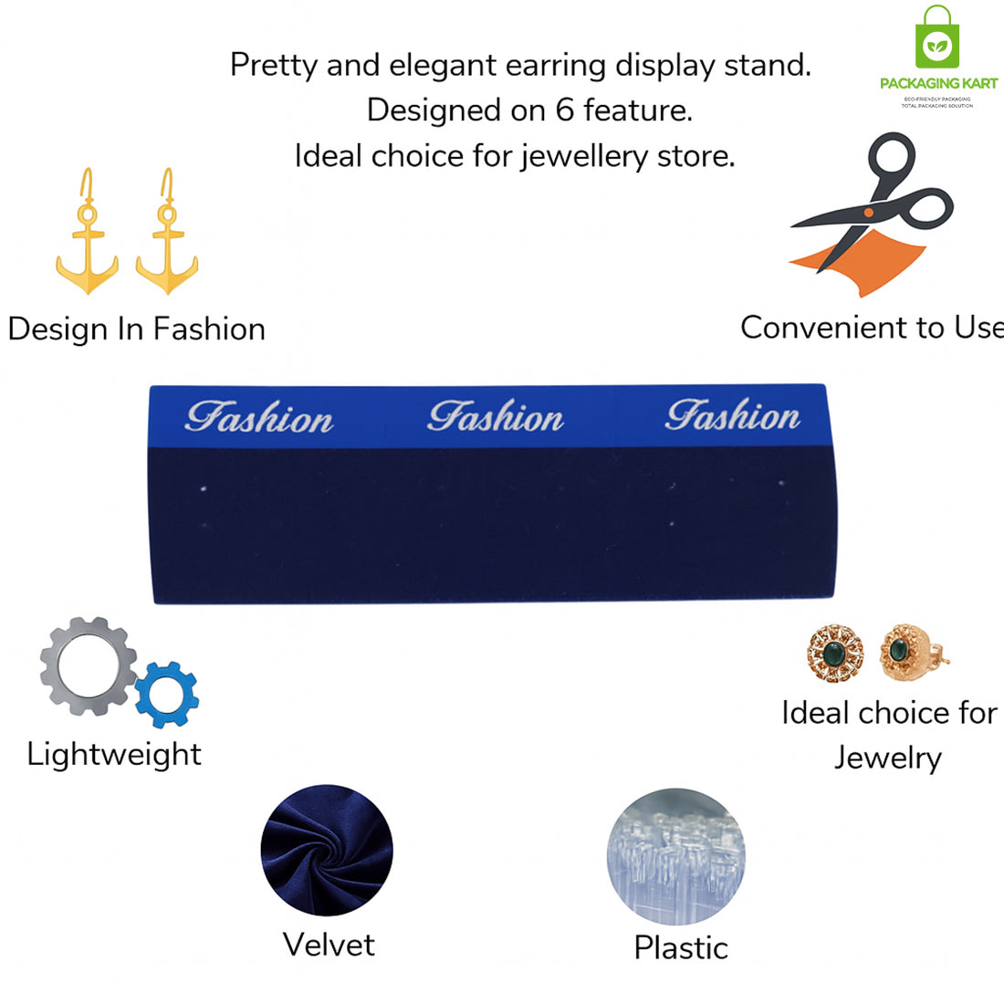 Elegant Blue Velvet Earrings Display Card for Retail & Gifting