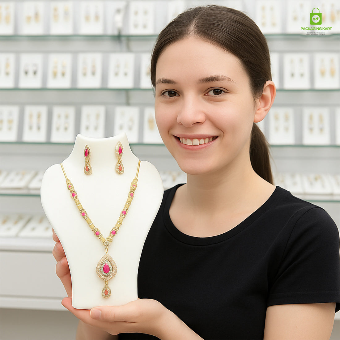 Black Plastic Fibre Jewellery Display Statue – Elegant Neck Stand