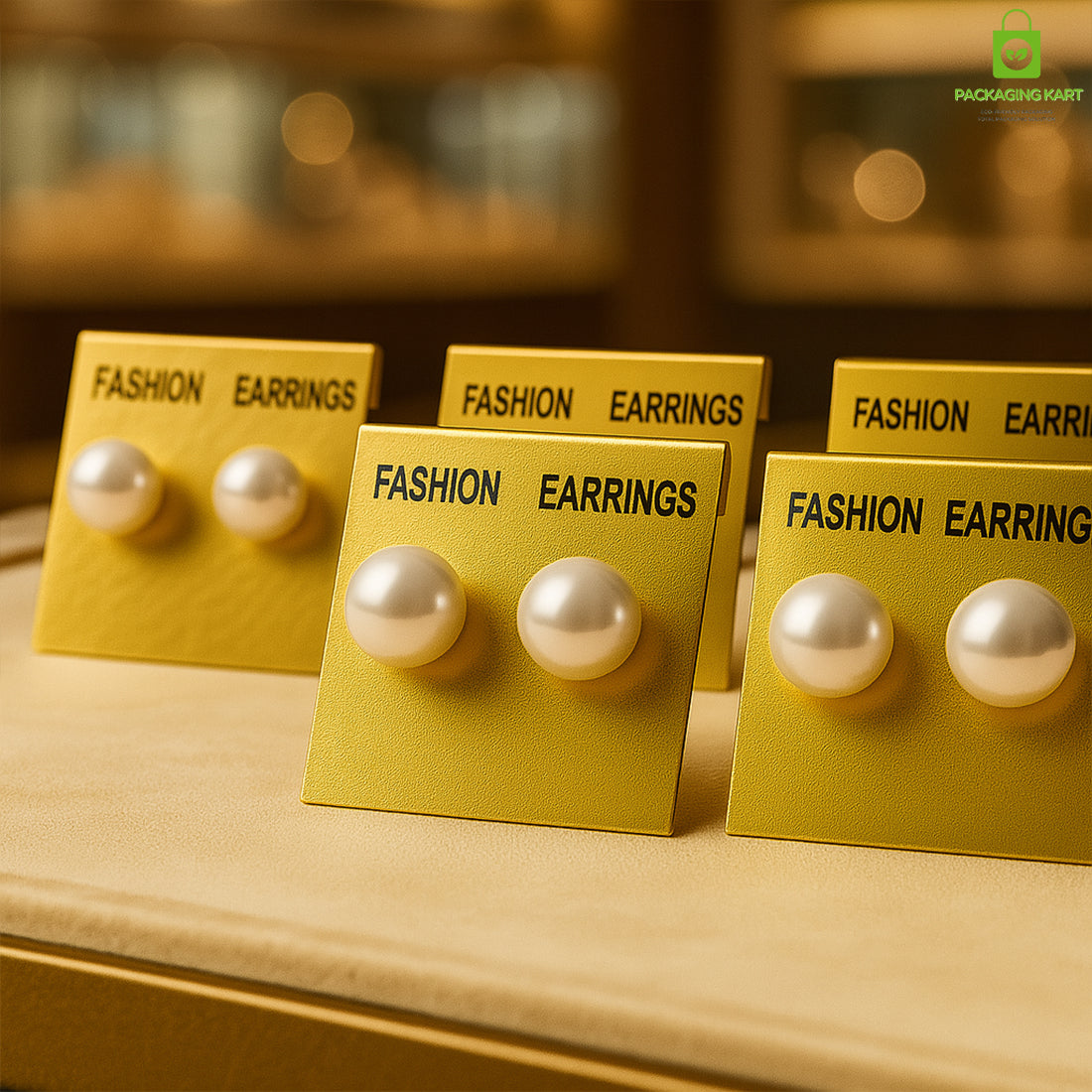 Golden Earrings Display Card – Elegant Jewelry Holder for Studs & Danglers