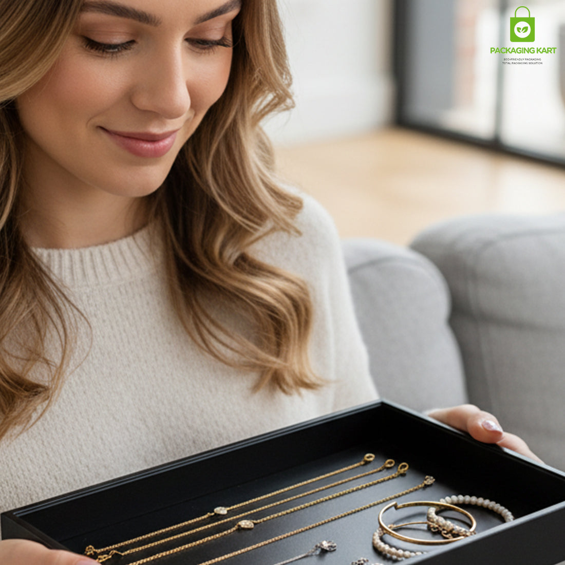Premium Black Velvet Necklace Chain Tray for Jewelry Storage