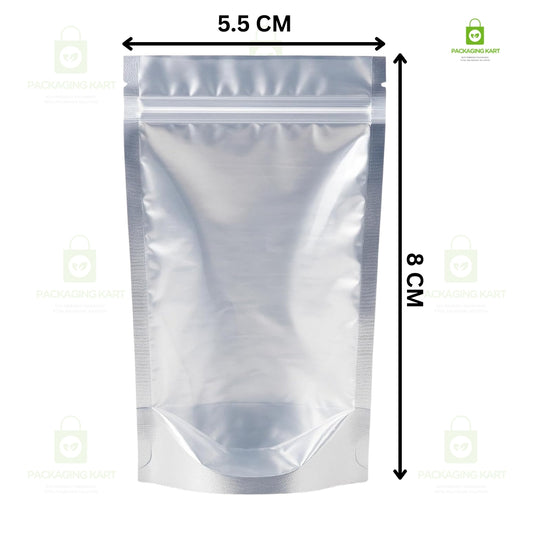 Multi-Purpose Silver Zipper Pouch for Food, Snacks & Dry Fruits