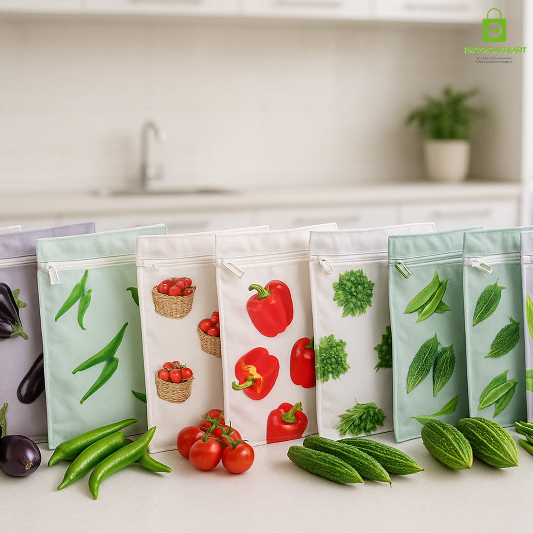 100% Cotton Set of 10 Fridge Drawstring Bags | Eco-Friendly Natural Vegetables Storage Mesh Net for Fridge | Multi-Purpose Cotton Mesh Bag