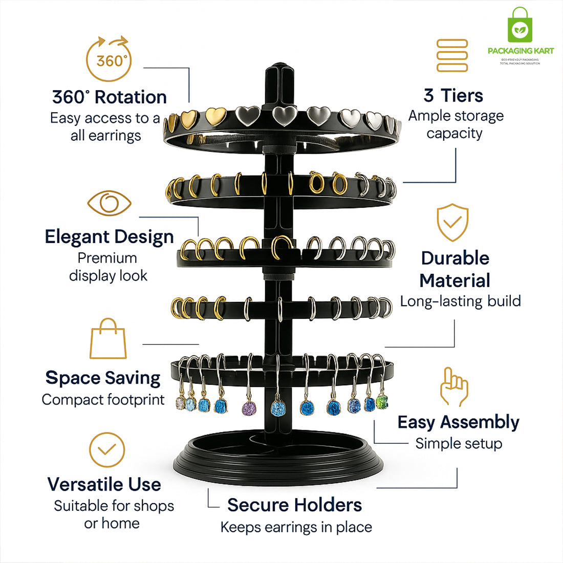 360° Rotating Earrings Stand – Jewelry Display Holder for Studs & Danglers