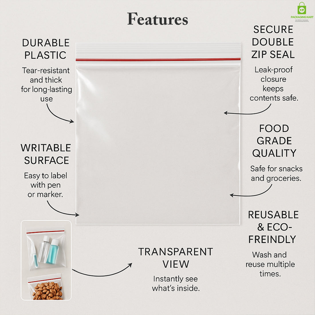 Transparent Zip Lock Bag for Food and Jewellery Packaging