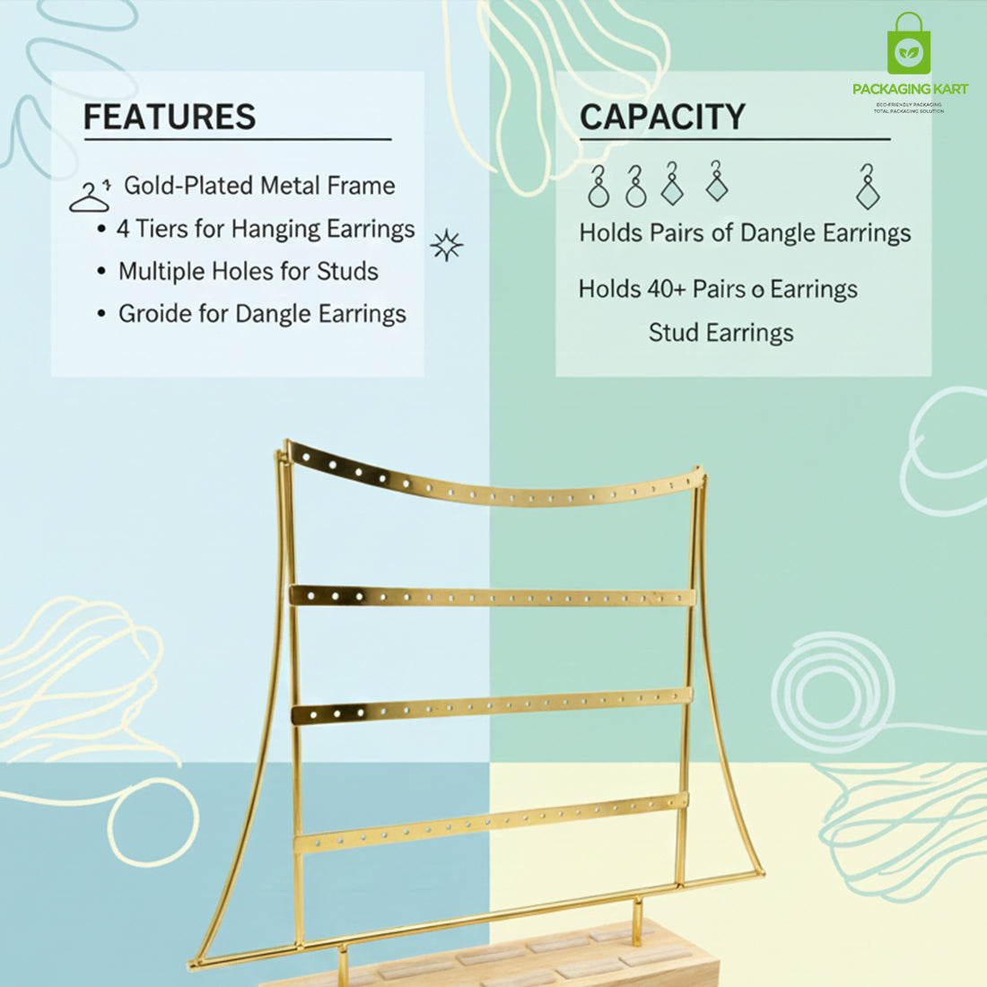 Gold Plated Frame Earrings Display Stand for Boutique
