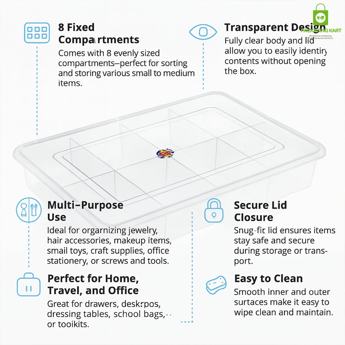 Multipurpose 8 Grid Plastic Jewellery Organizer – Travel-Friendly Storage Box