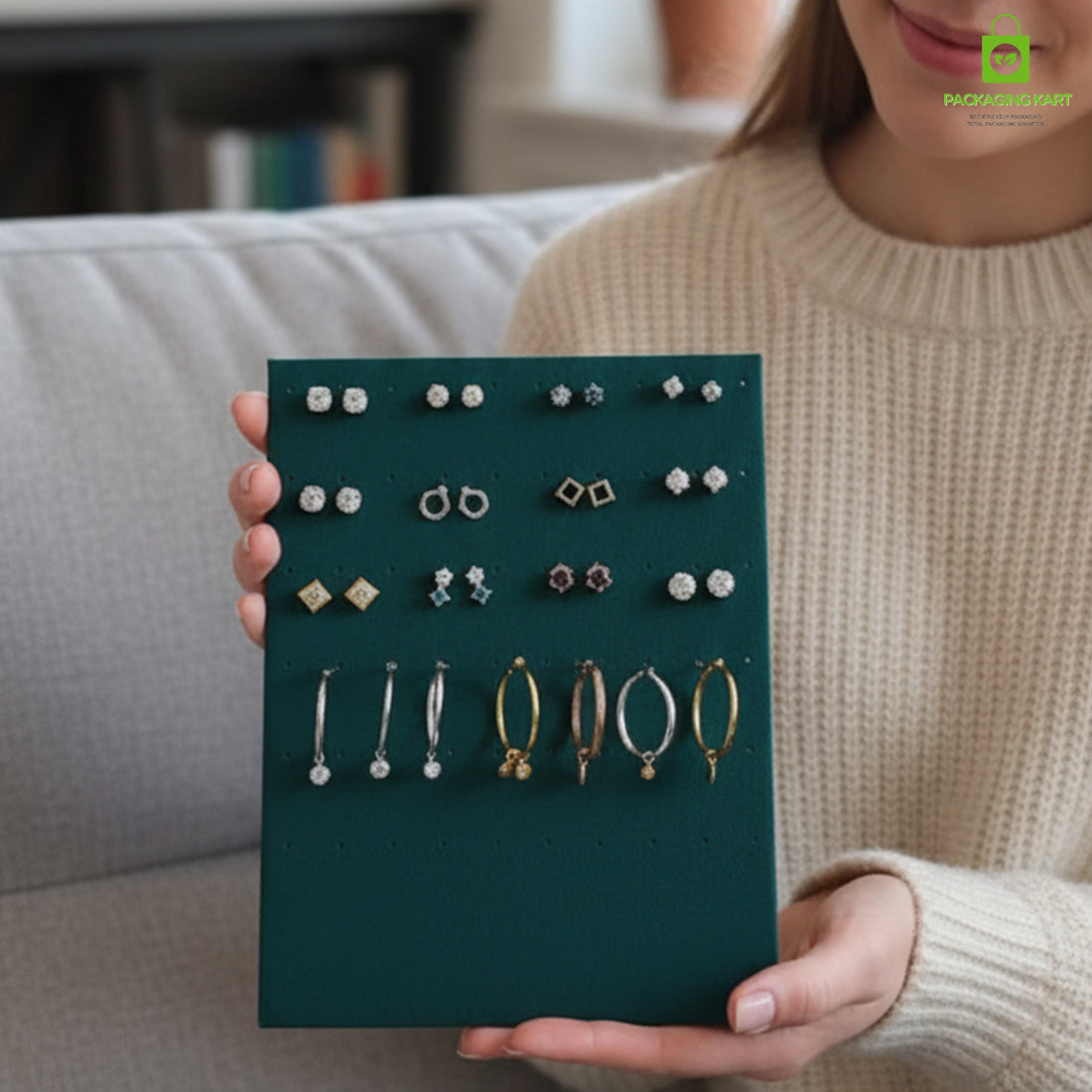 Velvet Green Jewellery Tray for Earrings & Studs