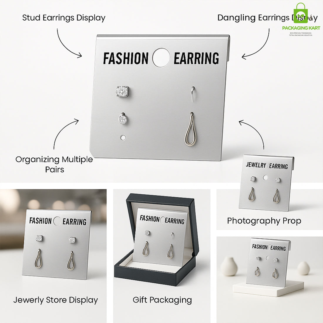 Earring Display Cards Silver Finish – Ideal for Studs, Hoops & Dangling Earrings