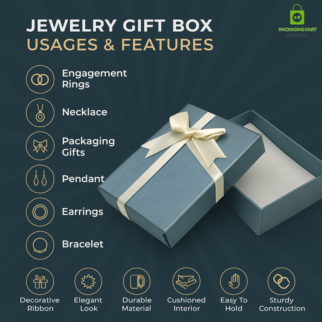 Elegant Grey Jewellery Organizer Box for Rings, Necklaces & Earrings