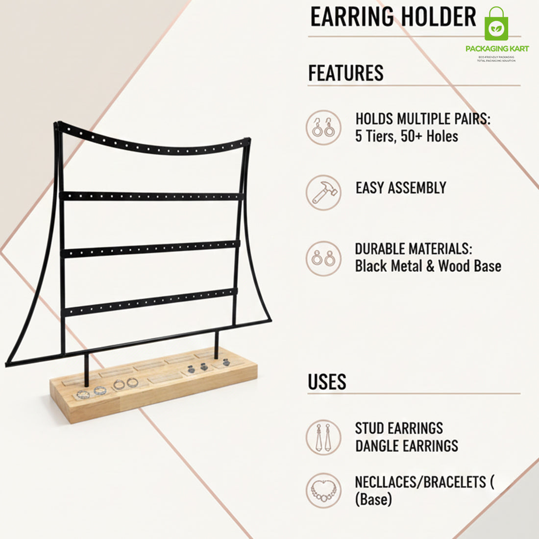 Designer Gold Plated Earrings Stand for Jewellery Display