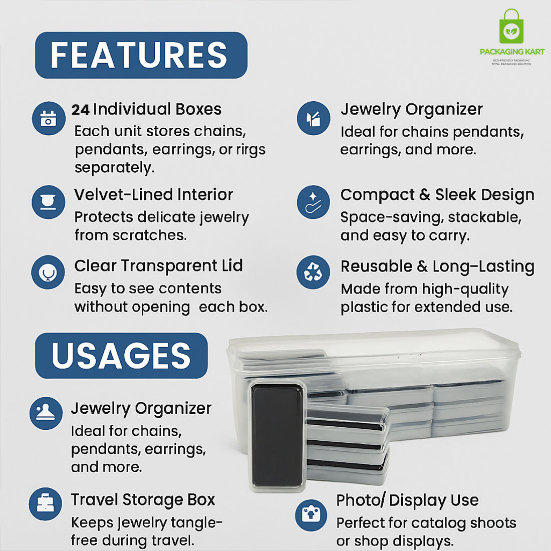Premium Blue Velvet Jewellery Plastic Box for Mangalsutra & Chains