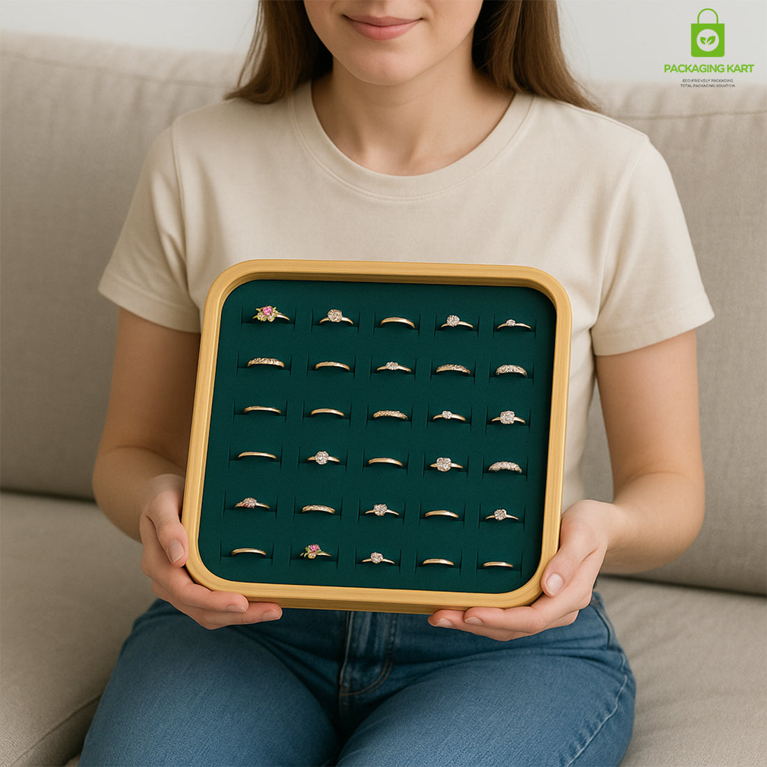 Premium Green Jewellery Ring Tray – Elegant Storage Solution