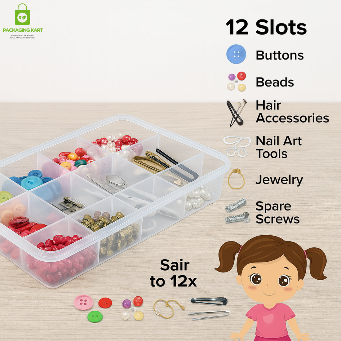 12 Partition Plastic Jewellery Organizer – Clear Storage Box for Accessories