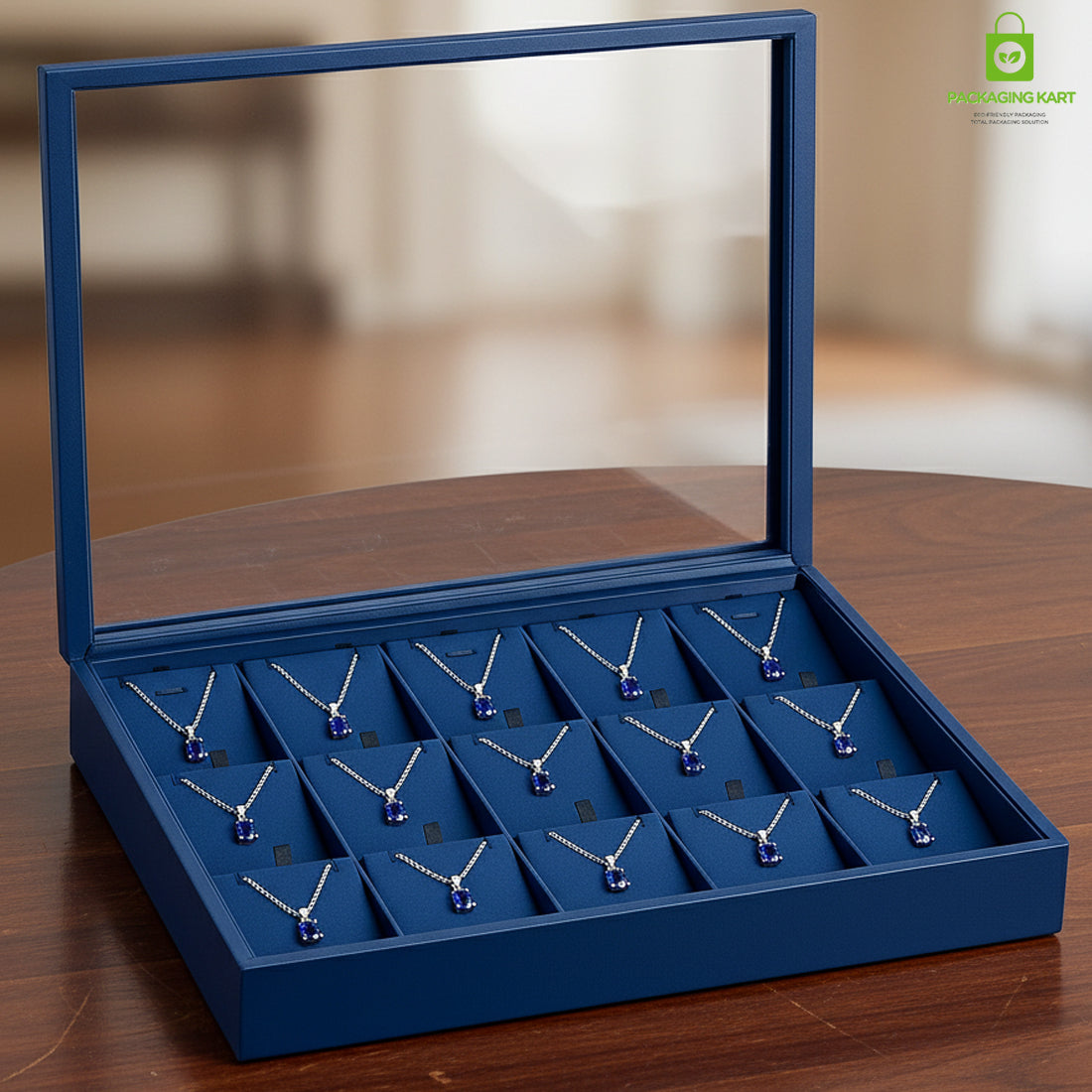 Premium Blue Glass Necklace Tray for Jewelry Storage & Display